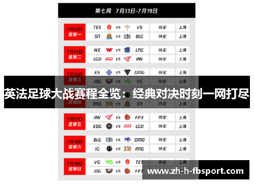 英法足球大战赛程全览：经典对决时刻一网打尽