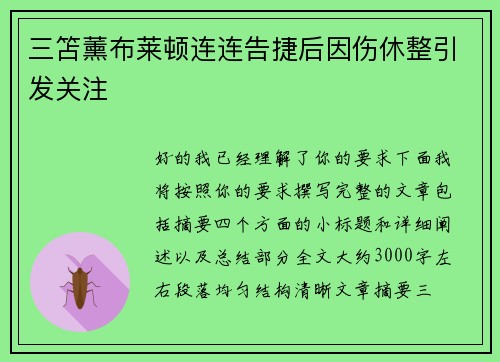 三笘薰布莱顿连连告捷后因伤休整引发关注